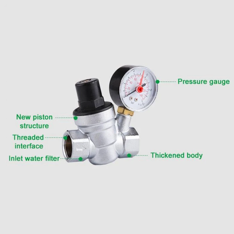 

1/2 Inch Water Pressure Regulator with Gauge Pressure Maintaining Valve Tap Water Pressure Reducing Valve DN15