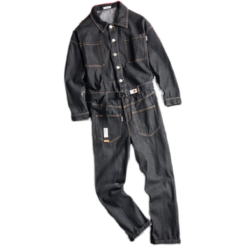 

Denim Overalls Onepeace Jumpsuits For Men Suit Black Blue Long Sleeve Jeans Pants High Quality Men's Hip Hop Streetwear Rompers
