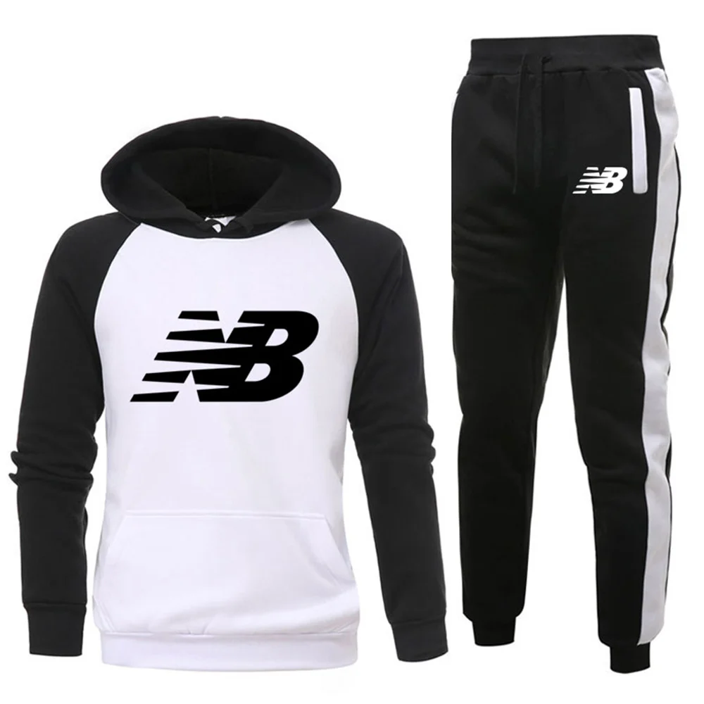 

Autumn and winter fleece stitching sportswear hoodie suit drawstring hoodie elastic waist pant suit