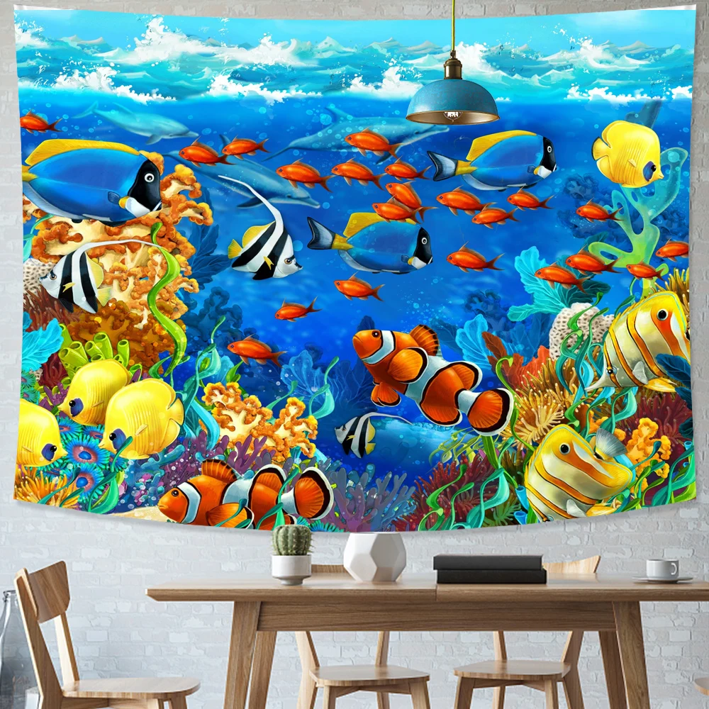 Морской мир 3D печать медитация гобелен настенный Мандала гобелены тканевый