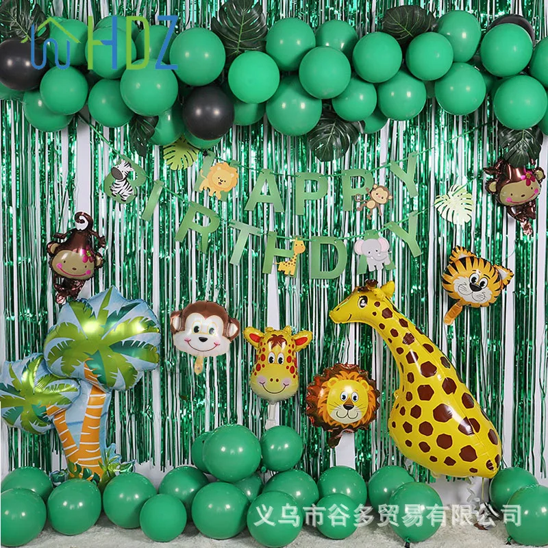 

Green Balloon Garland Kit Jungle Theme Party Supplied Foil Animal Balloons Tying Tool Strip Boys Party Theme