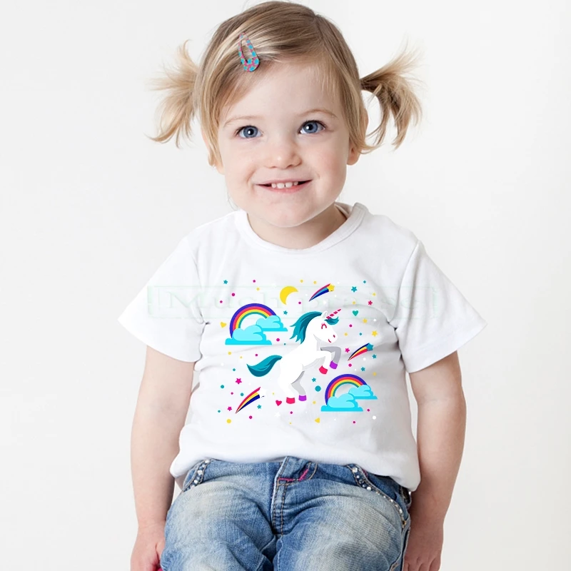 Детская летняя футболка для дня рождения с принтом единорога и лица забавный