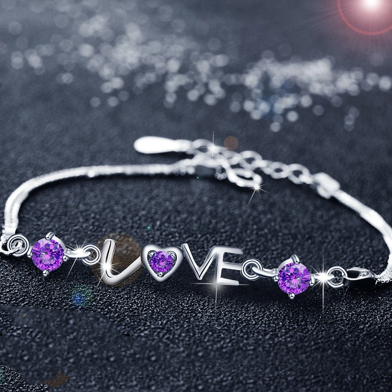 

Женский браслет из серебра 925 пробы, с двойным сердцем