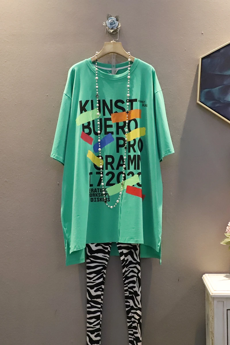 

QING MO Pink Orange Green Blue Black White Women Letter Printed T Shirt 2021 Summer Women Fashionable T Shirt ZQY7009