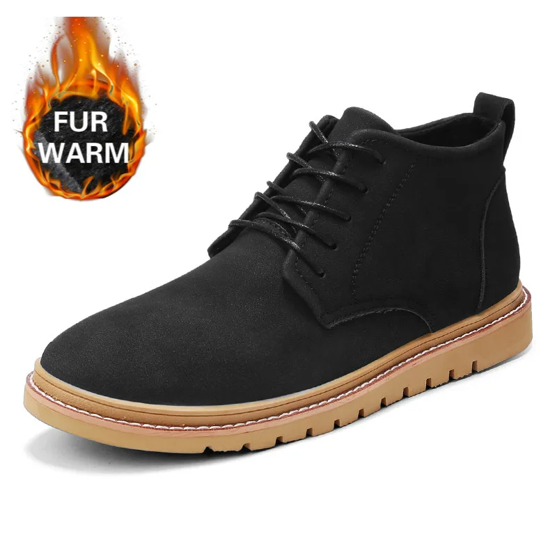 Зимние мужские ботильоны теплые зимние ботинки с плюшевым мехом повседневные