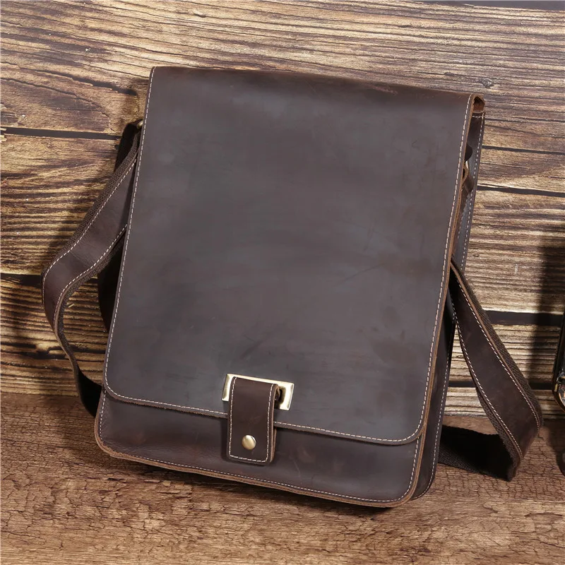 Genuine Leather Men's Messenger Bag Shoulder Crossbody Bag For Men Cow Leather Briefcase Vintage Flap Pocket Handbag Casual Tote