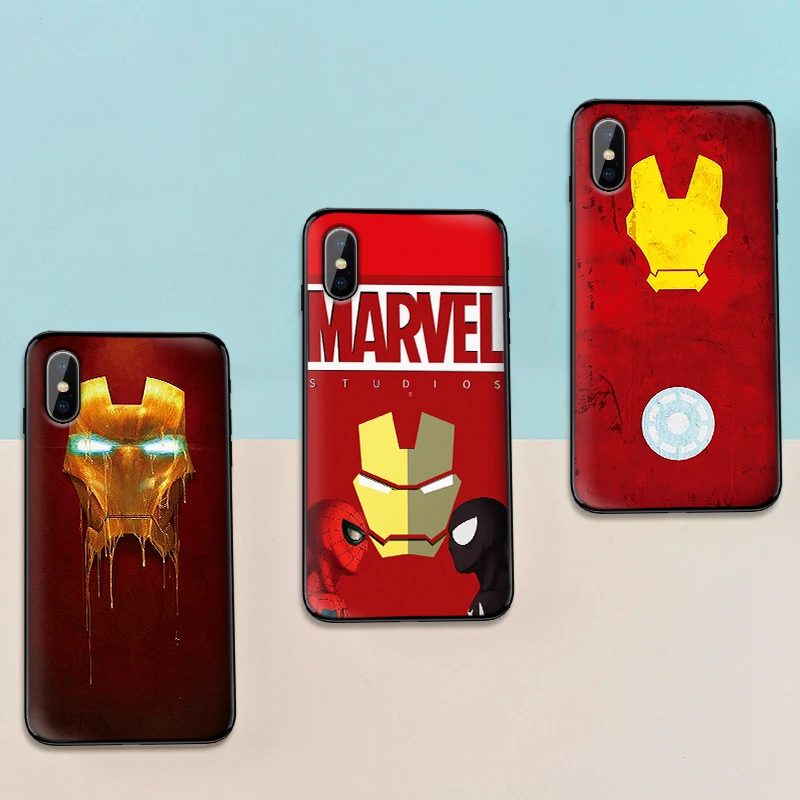 Case For iPhone 6 6S plus Luxury Black 5 5S SE 7 8 Plus X XS Max XR Cover Marvel iron man mask | Мобильные телефоны и