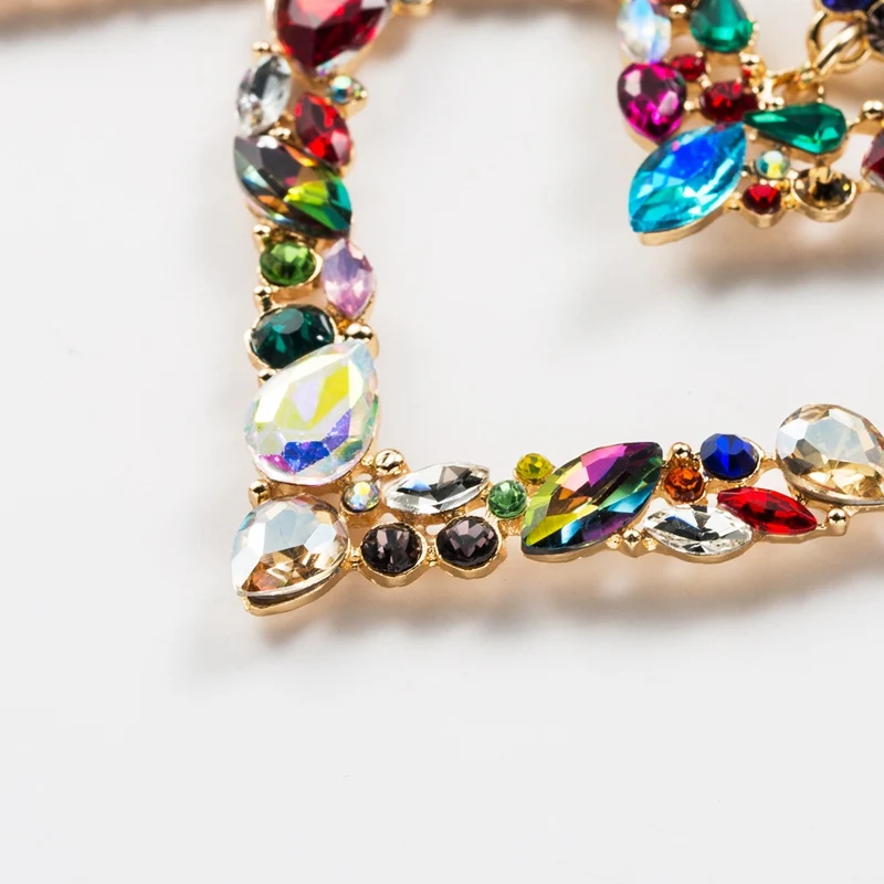 Exaggerated Colorful Rhinestone Crystal Heart Drop Dangle Earring Oorbellen Women Girl Statement Studs Earrings Jewelry SPE402 | Украшения