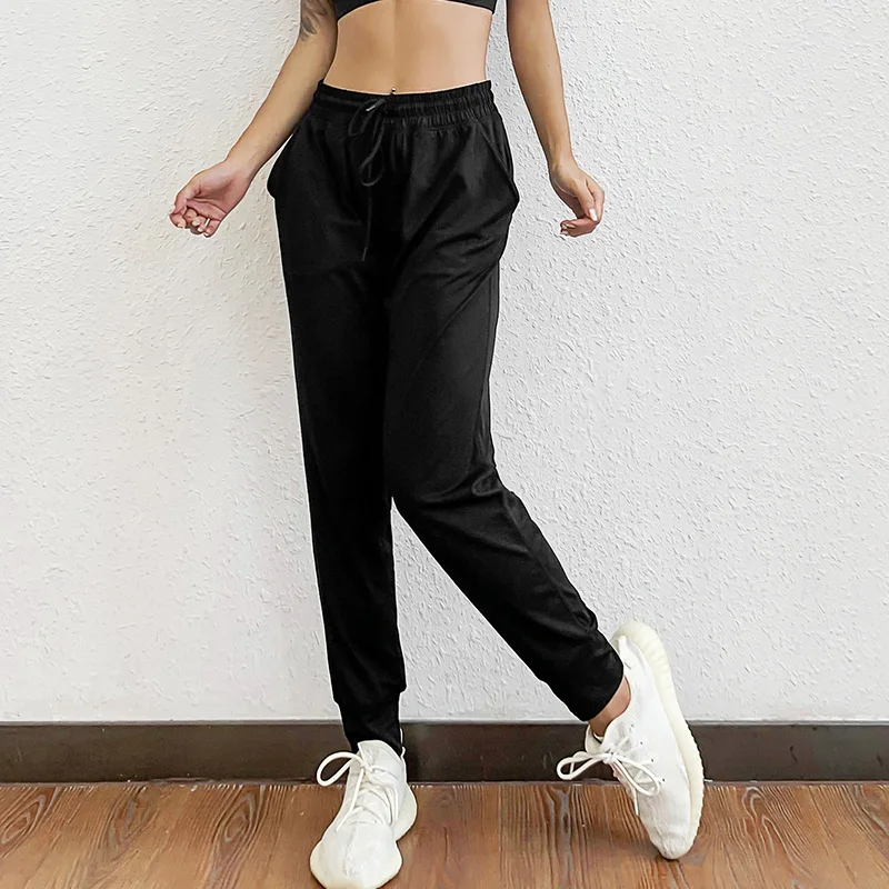 

NORMOV Women High Elastic Breathable Pants Loose High Wasit Pocket Drawstring Fitness Trousers Woman Casual Workout Trouser