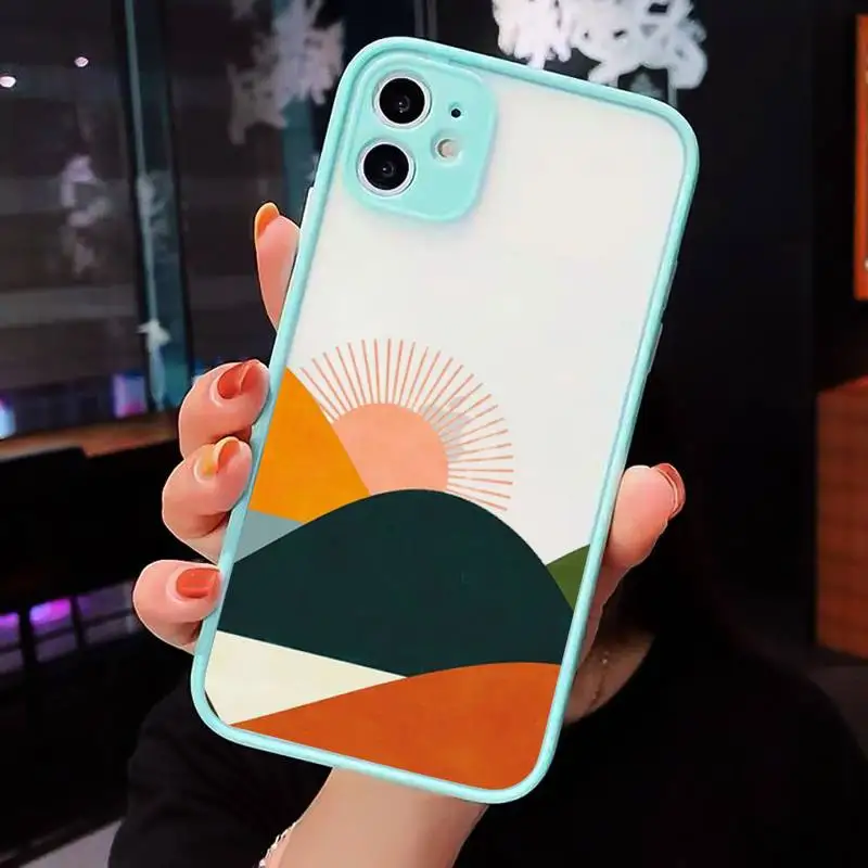 

Art painting Mountain sun print Phone Cases matte transparent For iphone 7 8 11 12 plus mini x xs xr pro max cover