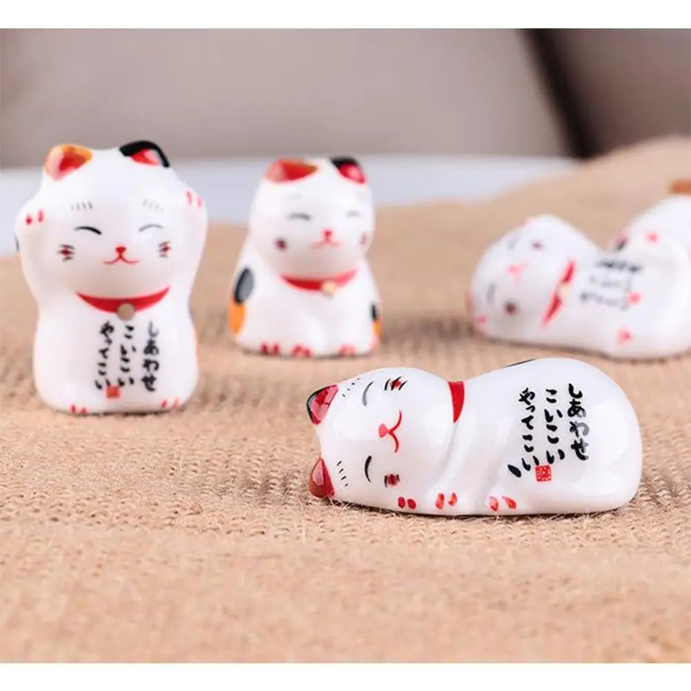 Adeeing 5Pcs/Set Cute Ceramic Fortune Cat Shape Chopstick Rest Penholder for Kitchen Table | Дом и сад