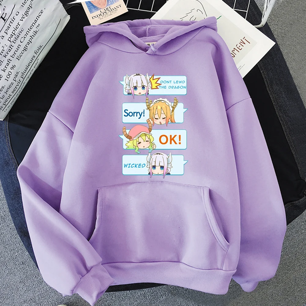 

Kobayashi Sanchi no Maid Dragon Print Hoodie Women Japanese Anime Hooded Sweatshirt Pollover Aesthetic Kawaii Clothes Green Tops