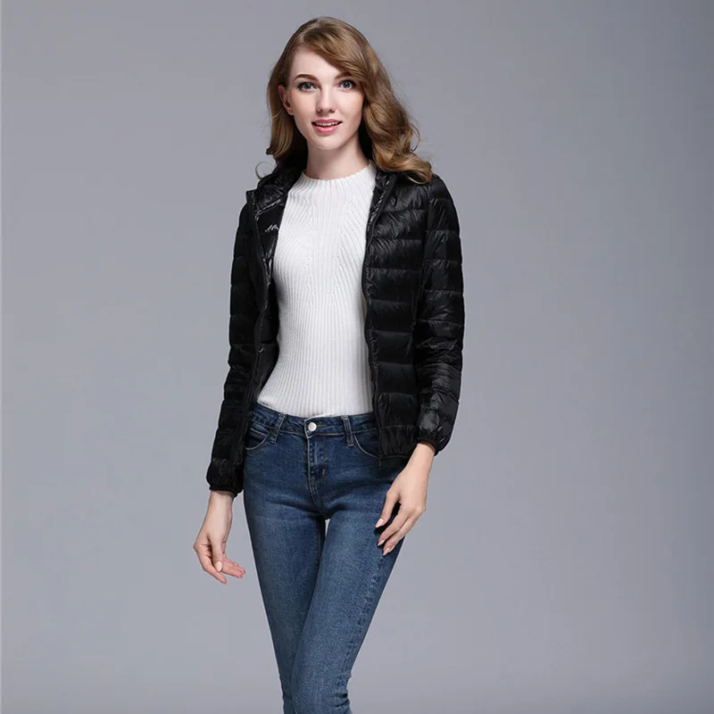 

Ultra-light Plus Size Thin Down Jacket Women 2020 Autumn Winter Slim Short Hooded Warm White Duck Down Coat Women's Outerwear
