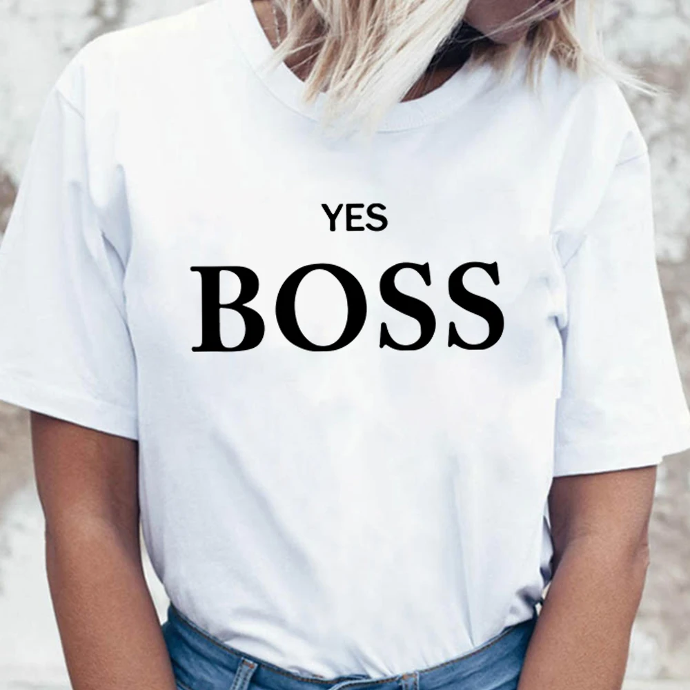 

Women YES BOSS Streetwear Hipster T-shirt Summer Short Sleeve Tops Ropa Mujer Ulzzang Tshirt European style Fun Female Tee