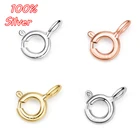 Застежки Пружинные круглые из серебра 925 пробы для браслетов, ожерелий, 6 шт.