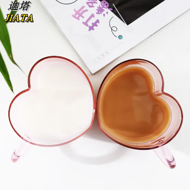 

Water Cup Drinking Cup Pink Couple Double Layer Love Cup with Handle Milk Juice Coffee Cup Water Cup Heart Shaped Cup