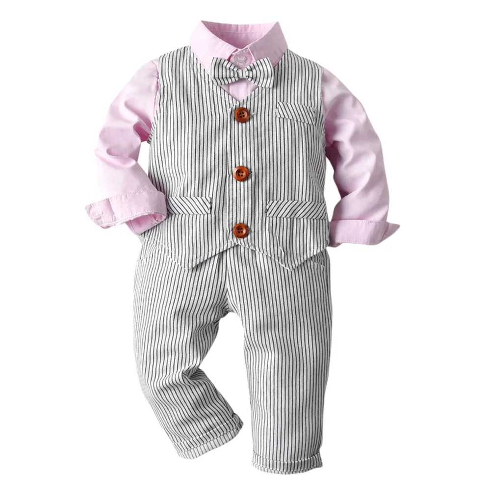 

Весенне-осенний комплект джентльмена из 3 предметов для маленьких мальчиков, рубашка с длинными рукавами и галстуком-бабочкой + полосатая к...