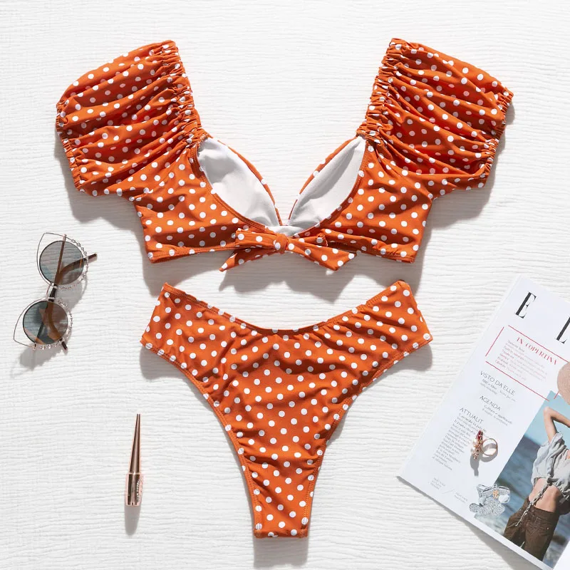 Сексуальный женский купальник в горошек In X комплект бикини с коротким рукавом