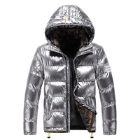 winter mens hooded cotton jacket thicken warm cotton coat striped leather bright solid color jacket male 2021