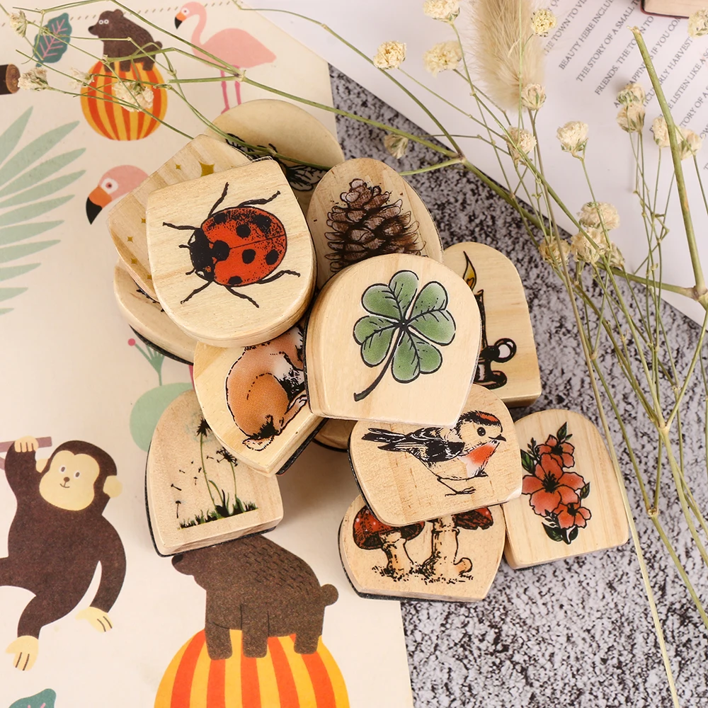 1 шт. винтажный животный растительный Лес Серия Деревянный штамп DIY Ремесло