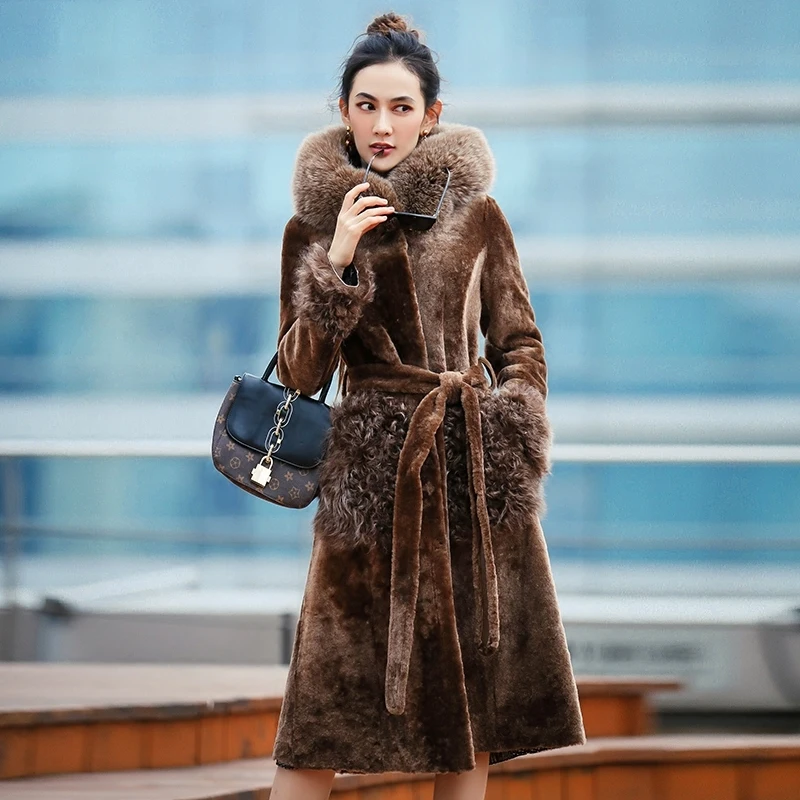 Женская куртка из натуральной овечьей стрижки зимнее пальто Женское