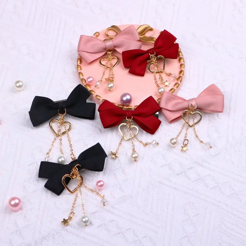

Korean Long Ribbon Bow Hairpin for Women Girls Hairclip Bangs Hairgrips Cute Back Pink Color Head Top Clip Hair Accessories