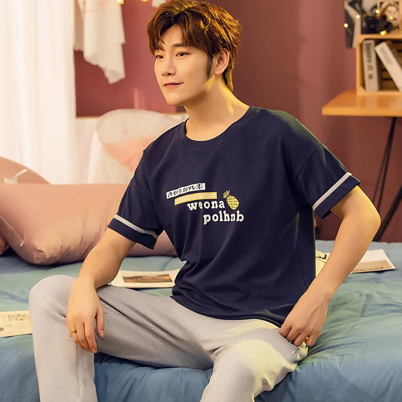 Парные пижамные костюмы для мужчин и женщин с коротким рукавом хлопковая Милая