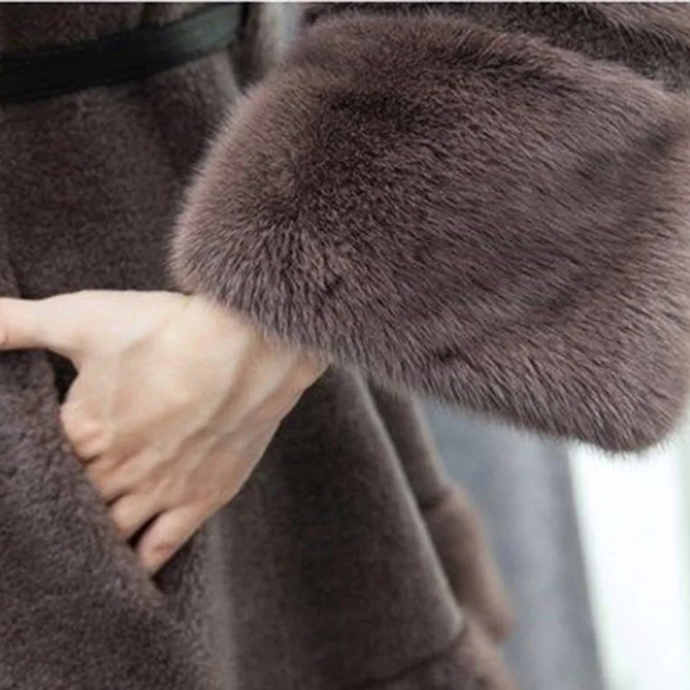 

2020 autumn and winter fleece coat women's mid-length winter faux fox fur faux fur Korean style waist coat thickening tide