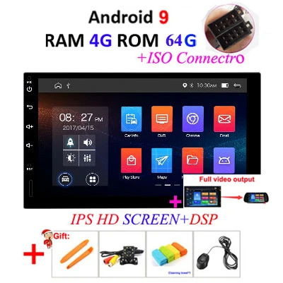 DSP ips 4G 64G Android 9,0 2 Din Универсальное автомобильное радио ПК мультимедийный плеер видео gps головное устройство в тире для NISSAN/VW/TOYOTA OBD2 - Цвет: ISO 4G 64G IPS DSP F