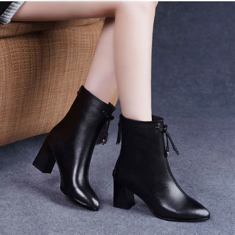 2020 зимняя обувь Женская на высоком каблуке Ботинки с острым носком Женские