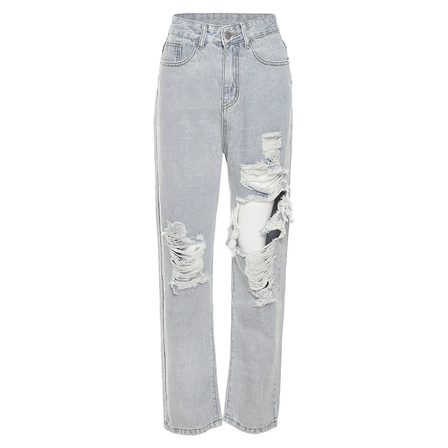 

Sylcue Summer new retro sweet do old Hong Kong wind jeans female design sense shows thin ripped jeans straight trousers vintage