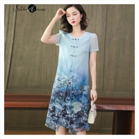 2021 new mulberry silk fake two piece double layer loose fashion large medium and long printed womens fashion dress