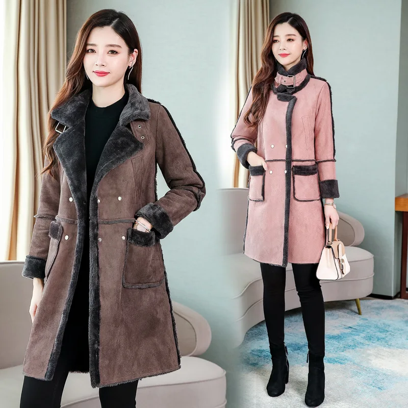 

womens coats winter Winter Suede thickening flocking warm women's lamb fur coat fashion new slim Long cotton coat