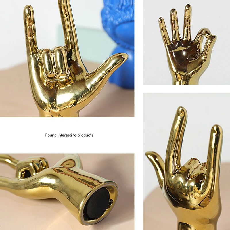

Nordic Resin Gold Plating Finger Creative Hand Gesture Desk Statues Office Desktops Sculpture Decor Living Room Decoration