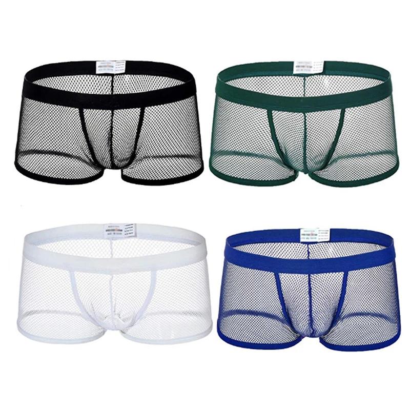 

Men Sexy Boxers Briefs Shorts Man Underwear Lingerie Trunk Transparent Mesh See Through Erotic Underpants 3 Colors