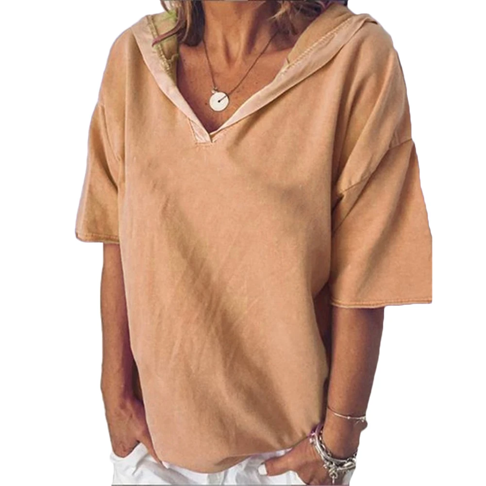 Женская Однотонная футболка с капюшоном на весну и осень Повседневная длинным