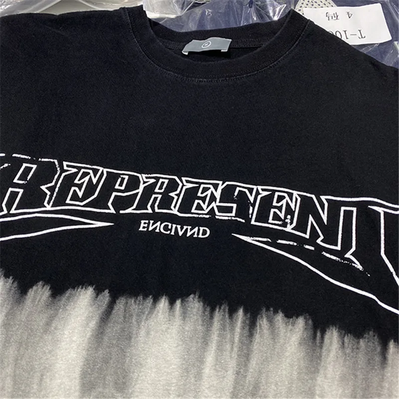 

2021SS Represent T-shirt Men Women Black Grey Tie-die Represent Tee Big Letter Logo Print Vintage Tops Oversize Short Sleeve
