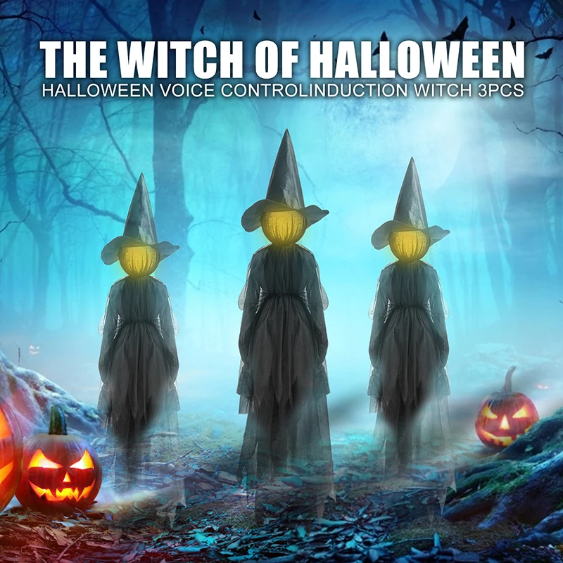 

Светящиеся ведьмы с колышками, уличное украшение на Хэллоуин, светящиеся Кричащие ведьмы с голосовым управлением, светящаяся голова, водон...