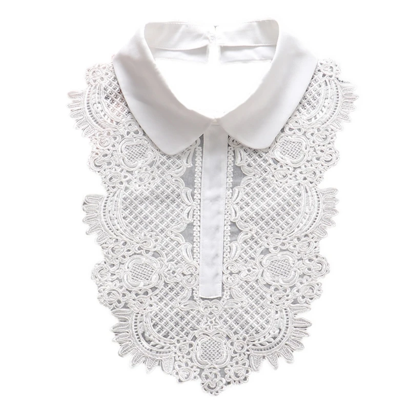 

Women Embroidery Floral Lace Jabot False Fake Collar Button Closure Vintage Shirt Front Necktie Victorian Necklace