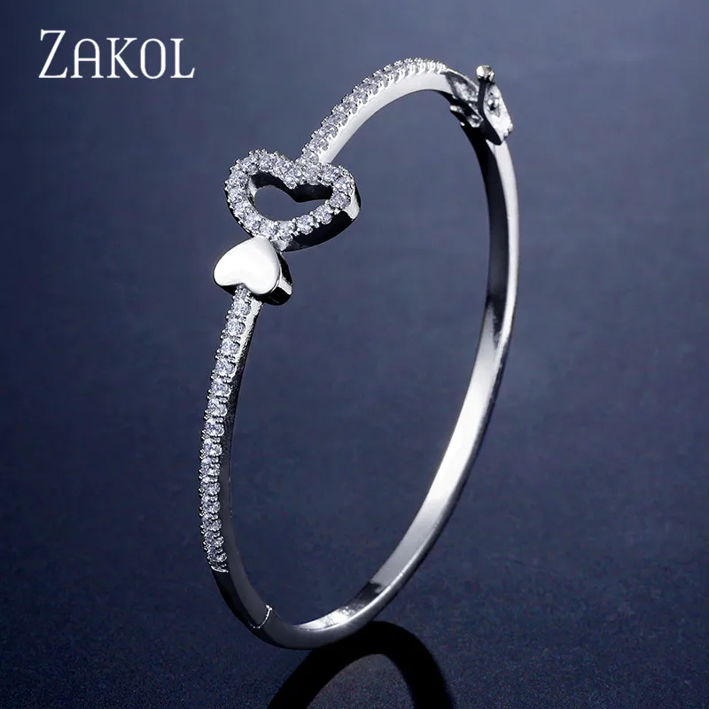 ZAKOL Романтический кубический цирконий Любовь Сердце милый браслет невесты