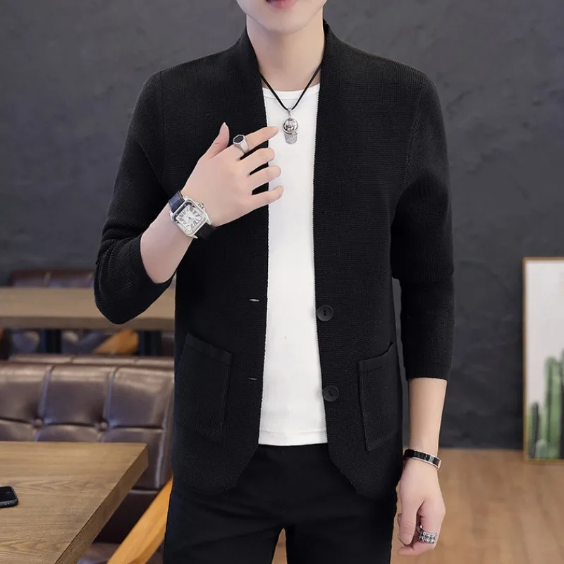 Однотонный мужской свитер в английском стиле кардиган красный белый черный