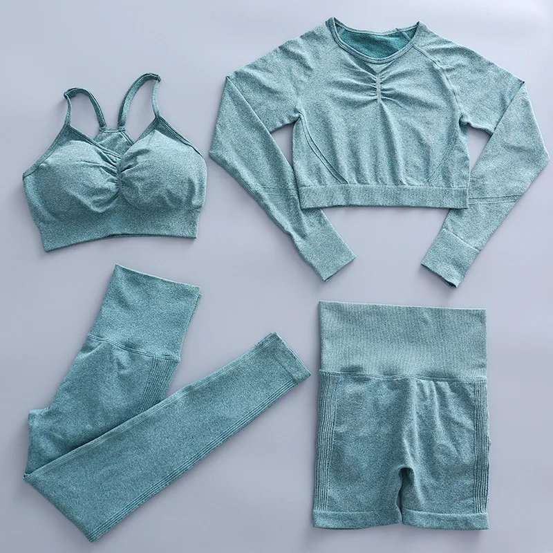 

Seamless Women Yoga Set Workout Sportswear Gym Clothing Fitness Long Sleeve Crop Top High Waist Leggings Sport Suit Tracksuit