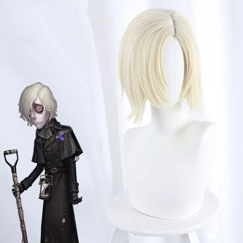

Fifth Personality Tombkeeper Andrew Milk Platinum Short Hair Cosplay Wig Anime Yellow Fluffy Perform Wig Game Anime Straight