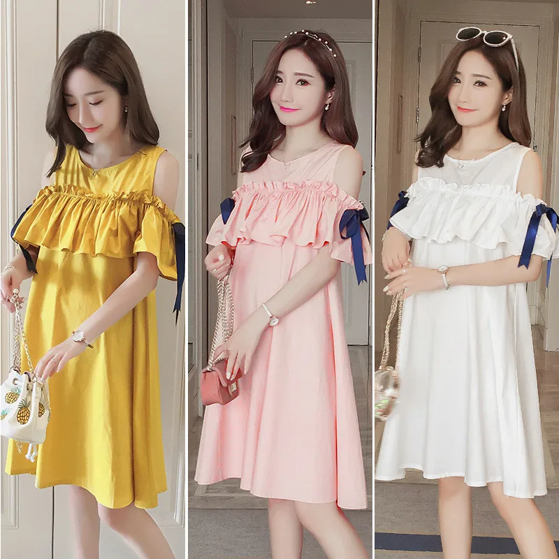 

Women Nursing Dress Loose Maternity Dresses Summer Strapless Dress For Breast feeding Pregnancy Clothes Pregnant Women Vestido