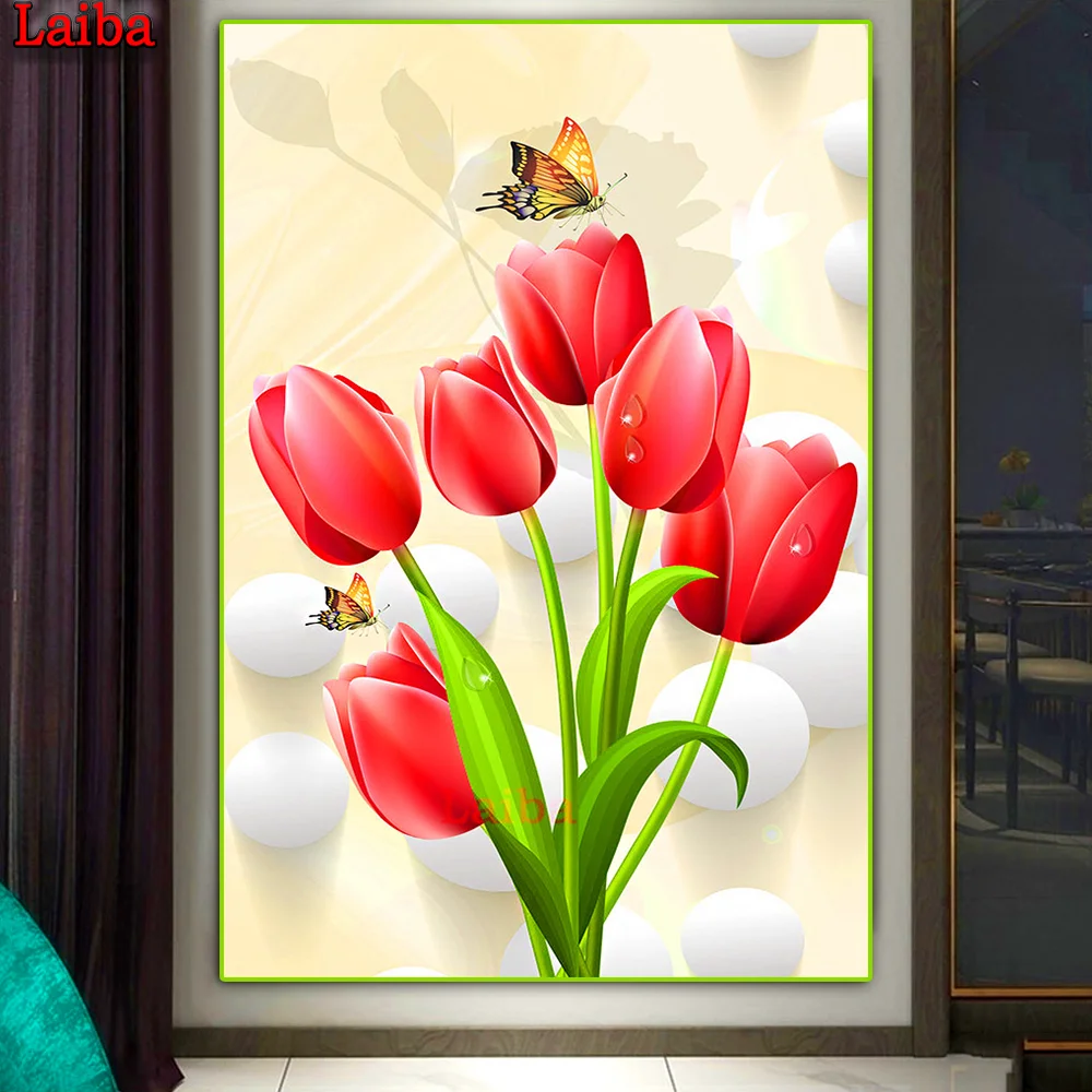 

diamond embroidery 3d Flowers tulips diy diamond painting cross stitch diamond mosaic 5d full square round rhinestones art Decor