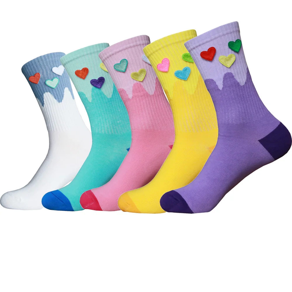 Кавайные носки для женщин фиолетовый белого и синего цвета с рисунком в виде