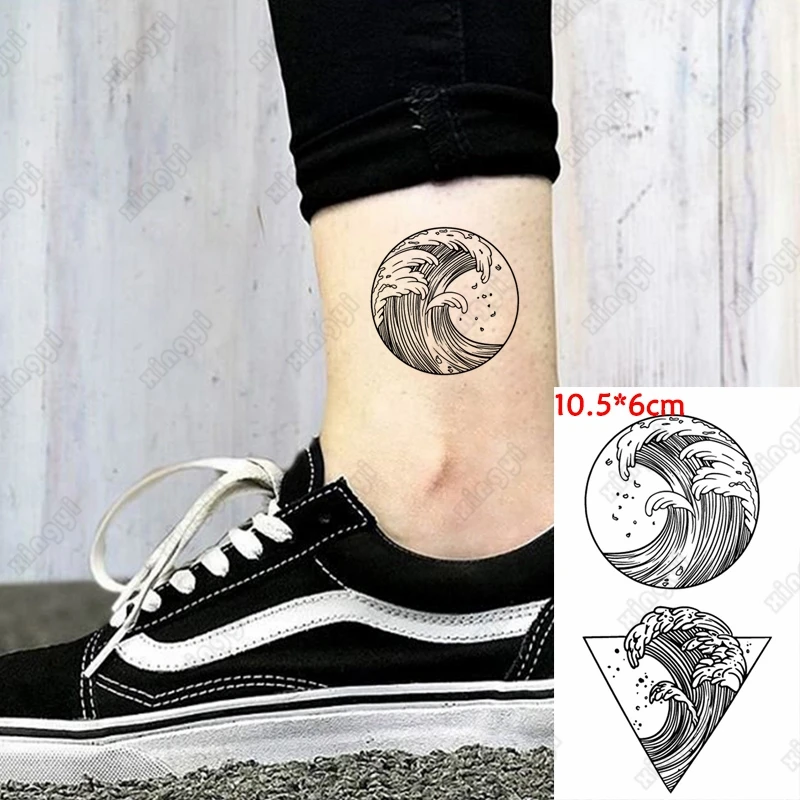 

Waves Flash Waterproof Temporary Tattoo Sticker Whale Forest Moon Totem Men Arm Wrist Water Transfer Fake Tatto Body Art Women