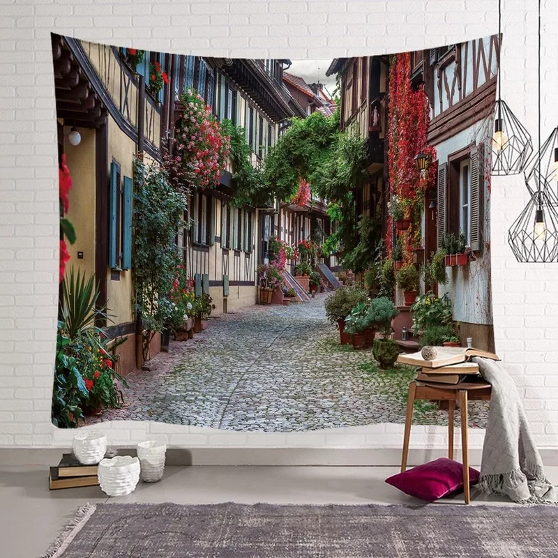 

Background cloth ins European town street decoration cloth wall tapestry bedroom wall tapestry