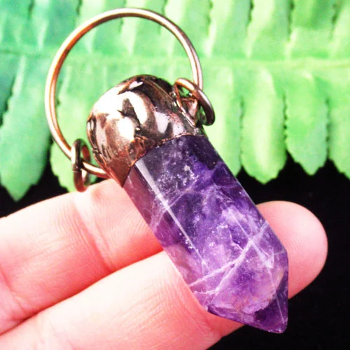 

25g Wrapped Natural Amethyst Blue Kyanite Hexagonal Pendant 60x13mm SK60065