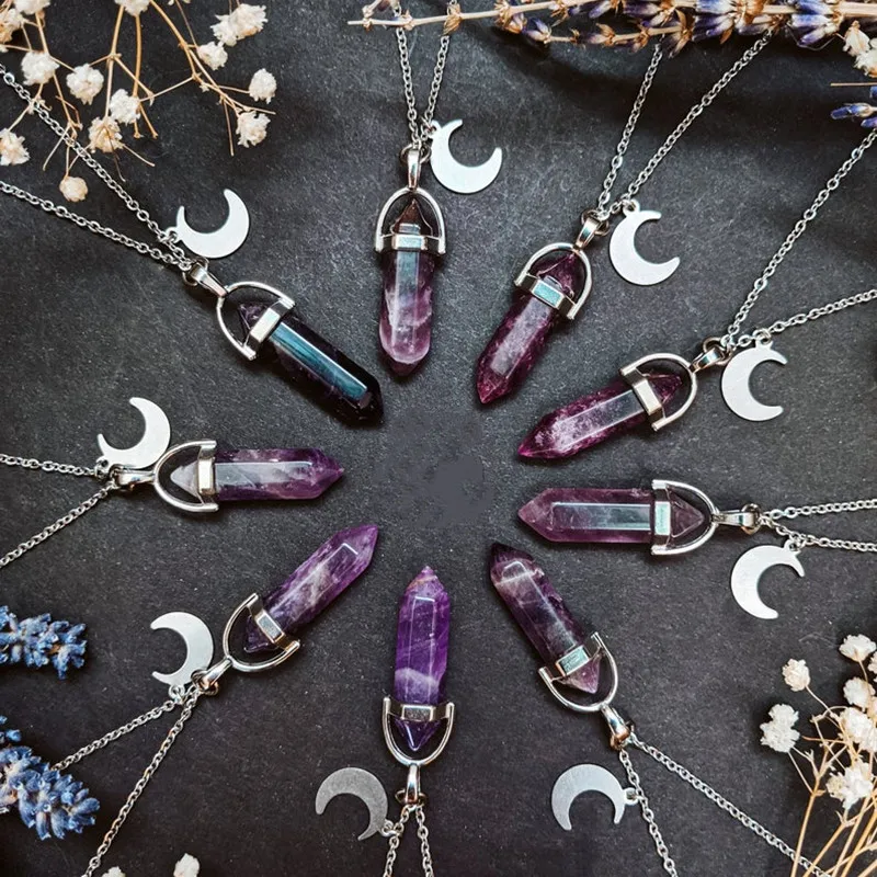 2021 модное ожерелье Witchcraft в форме Луны с фиолетовым кристаллом из натурального